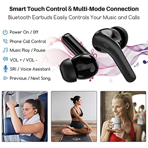 Wireless Earbuds Bluetooth Earbuds Touch Control in-Ear Stereo Audio Noise Cancelling with LED Charging Case Waterproof Earbuds for iPhone/Android