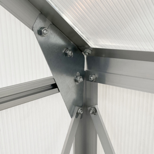 Outsunny 6' x 6' x 6.5' Polycarbonate Greenhouse, Walk-in Green House with Adjustable Roof Vent, Galvanized Base, Sliding Door and Rain Gutter for