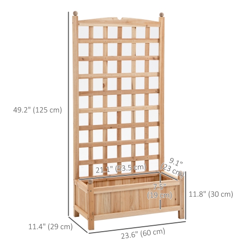 Outsunny 24" x 12" x 49" Raised Garden Bed with Trellis Board Back & Strong Wooden Design & Materials