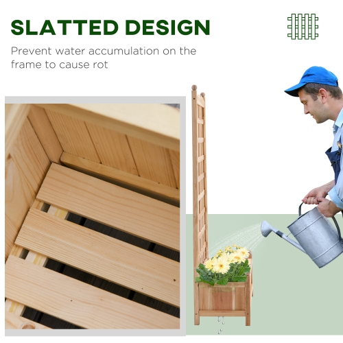 Outsunny 24" x 12" x 49" Raised Garden Bed with Trellis Board Back & Strong Wooden Design & Materials