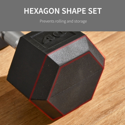 Soozier 40lbs Rubber Hex Dumbbells Weight Dumbbell Hand Weight Barbell for Body Fitness Training for Home Office Gym, Black