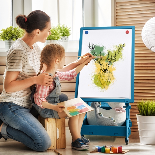 Gymax Kids' Standing Art Easel Dry-Erase Board Double Sided Chalkboard