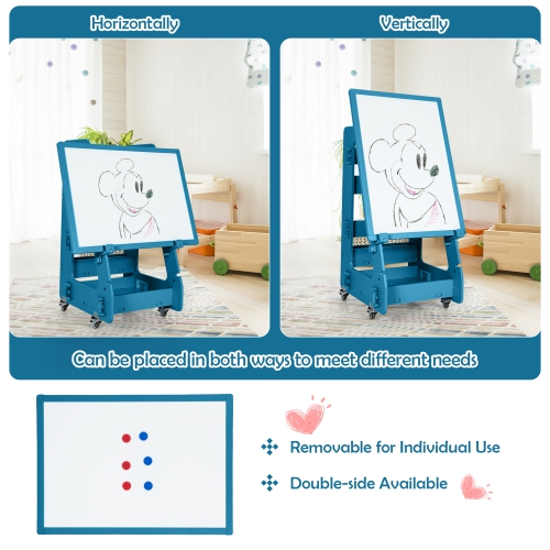 Gymax Kids' Standing Art Easel Dry-Erase Board Double Sided Chalkboard