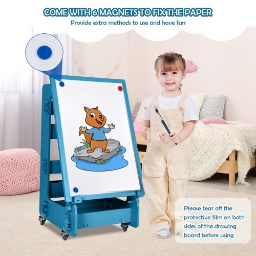 Gymax Kids' Standing Art Easel Dry-Erase Board Double Sided Chalkboard