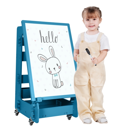 Gymax Kids' Standing Art Easel Dry-Erase Board Double Sided Chalkboard