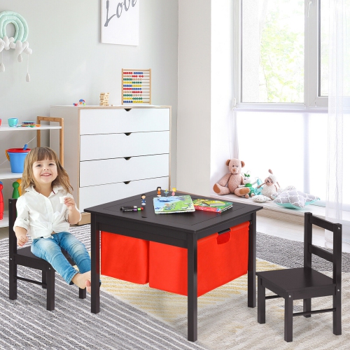Ensemble 2-en-1 avec table d’activités et 2 chaises pour enfants Gymax et table avec blocs de rangement