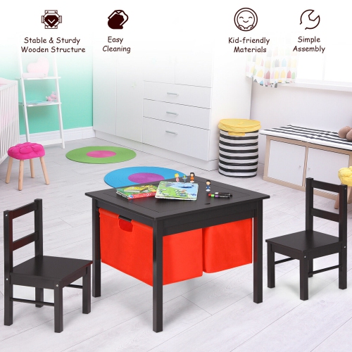 Ensemble 2-en-1 avec table d’activités et 2 chaises pour enfants Gymax et table avec blocs de rangement