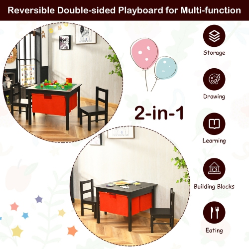 Ensemble 2-en-1 avec table d’activités et 2 chaises pour enfants Gymax et table avec blocs de rangement