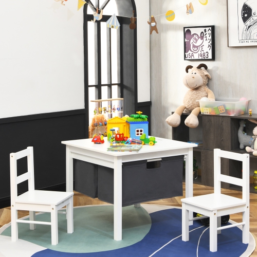 Gymax 2-in-1 Kids Activity Table & 2 Chairs Set w/Storage Building Block Table