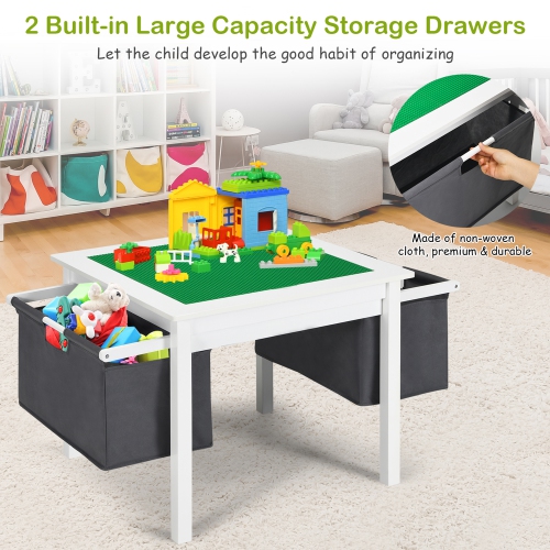 Gymax 2-in-1 Kids Activity Table & 2 Chairs Set w/Storage Building Block Table