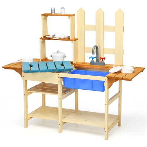 Gymax Wooden Kids Pretend Kitchen Play Set Outdoor Cooking Toy Gift Toddler Child