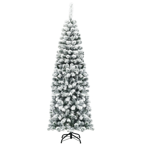 Gymax 6ft Snow Flocked Pencil Christmas Tree Artificial Pine Tree w/ Metal Stand