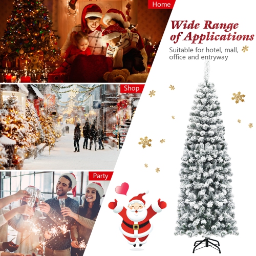 Gymax 6ft Snow Flocked Pencil Christmas Tree Artificial Pine Tree w/ Metal Stand