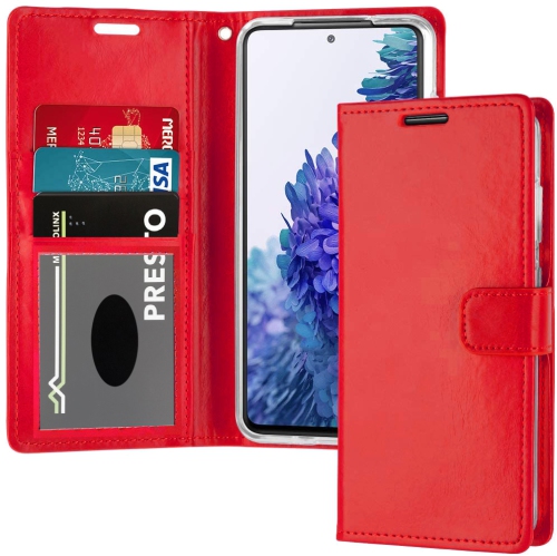 XCRS  Leather Folio Premium Wallet for Galaxy S21 Fe 6.4 Inch (2022), Pu Leather Pouch With Magnetic Card Slot And Lanyard With 360° Protection Mobile Case & Multi-Angle Kickstand