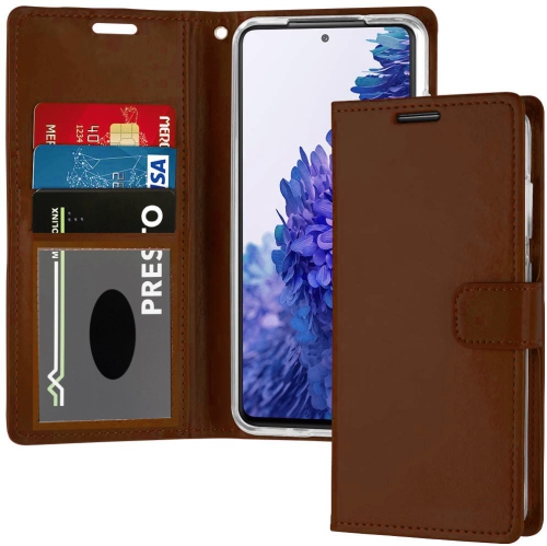XCRS Leather Folio Premium Wallet for Galaxy S21 FE 6.4 inch, PU Leather Pouch with Magnetic Card Slot and Lanyard with 360° Protection Mobile Case &