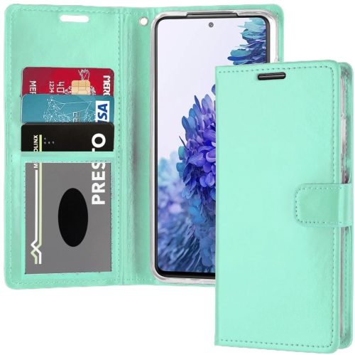 XCRS Leather Folio Premium Wallet for Galaxy S21 FE 6.4 inch, PU Leather Pouch with Magnetic Card Slot and Lanyard with 360° Protection Mobile Case &