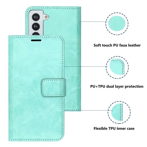 XCRS Leather Folio Premium Wallet for Galaxy S21 FE 6.4 inch, PU Leather Pouch with Magnetic Card Slot and Lanyard with 360° Protection Mobile Case &