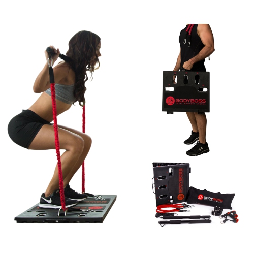 BODYBOSS  Home Gym 2.0 - Full Portable Gym Home Workout Package - Pkg4-Red