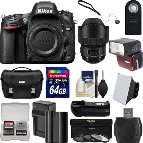 Nikon D610 Digital SLR Camera with Sigma 14mm f/1.8 DG HSM Art Lens for Nikon F Essential Package