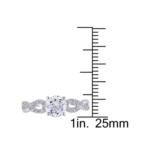 Bague en or blanc 10K ct avec saphirs blancs synthétiques en laboratoire d'1,00&nbsp;carat avec diamants décoratifs