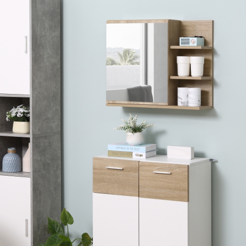 kleankin Medicine Cabinet with Mirror, Wall Mounted Bathroom Mirror Cabinet, Bathroom Wall Cabinet with 3 Open Shelves, Natural