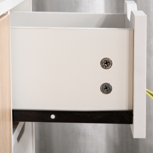 HOMCOM 35" Sideboard, Floor Standing Storage Cabinet with Drawer and Solid Wood Legs, White and Nature Wood