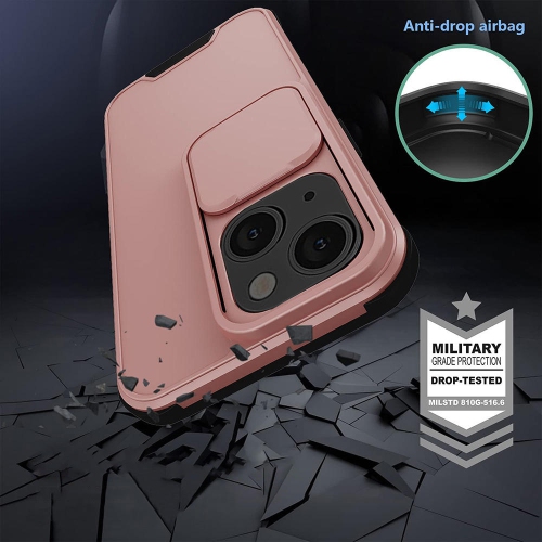 Hard PC and TPU Phone Case with Sliding Camera Protection for iPhone 13 6.1 inch with wireless charging -Champagne