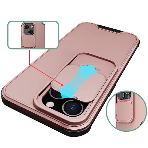 Hard PC and TPU Phone Case with Sliding Camera Protection for iPhone 13 6.1 inch with wireless charging -Champagne