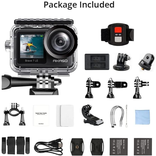 AKASO Brave 7 LE 4K30FPS 20MP WiFi Action Camera with Touch Screen Vlog  Camera EIS 2.0 Remote Control 131 Feet Underwater Camera with 2X 1350mAh