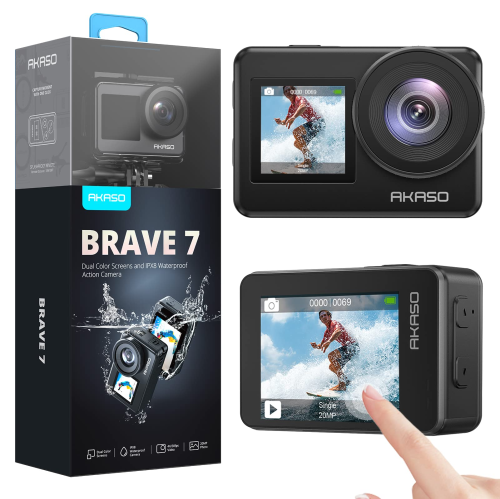 AKASO Brave 7 4K30FPS 20MP WiFi Action Camera with Touch Screen IPX8 33FT  Waterproof Camera EIS 2.0 Zoom Support External Mic Voice Control with 2X 