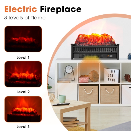 Topbuy 23" Electric Fireplace Log Heater Portable Realistic Ember Bed Fireplace Insert w/ Adjustable Brightness & Temperature