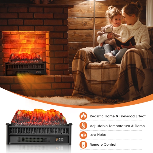 Topbuy 23" Electric Fireplace Log Heater Portable Realistic Ember Bed Fireplace Insert w/ Adjustable Brightness & Temperature