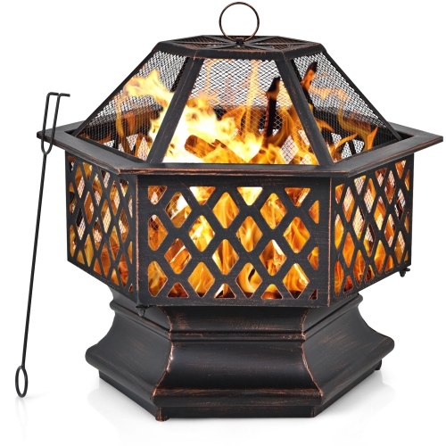 Patiojoy 26" Outdoor Fire Pit Portable Hex-shaped Burning Bowel w/Cover & Poker