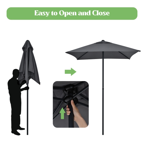 Patiojoy 6-Piece Patio Garden Table Set Outdoor Folding Chairs & Glass Table Set w/ Umbrella Grey