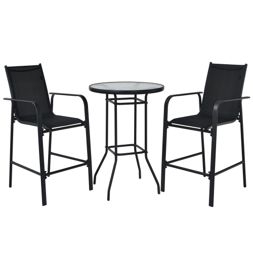 TOPBUY  Patiojoy 3 PCs Patio Bistro Set Outdoor Table & Chairs Set W/tempered Glass Top In Black