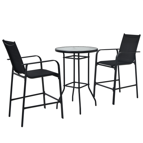 Patiojoy 3 PCS Patio Bistro Set Outdoor Table & Chairs Set w/Tempered Glass Top Black