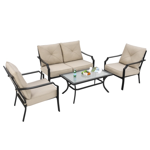TOPBUY  Patiojoy 4 PCs Patio Furniture Set Outdoor Sectional Conversation Set W/coffee Table & Cushions