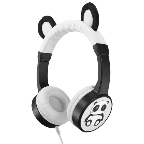 Planet Buddies Furry On-Ear Kids Headphones - Black/White/Panda