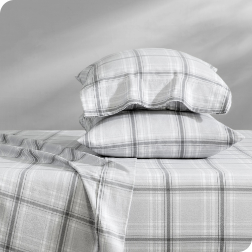 BARE HOME  Flannel Sheet Set 100% Cotton, Velvety Soft Heavyweight - Double Brushed Flannel - Deep Pocket (Split King, Tartan Plaid)