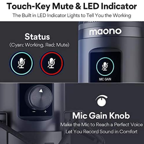 Microphone condensateur USB professionnel avec stand MAONO AU-PM421 - Noir