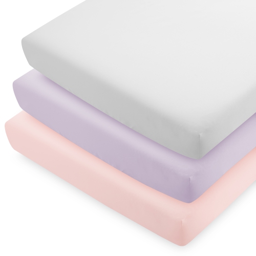 BARE HOME  Crib Microfiber Fitted Bottom Sheets - 2 And 3 Pack (Crib - 3 Pack Slipper/lilac/cloud Grey) In Pink