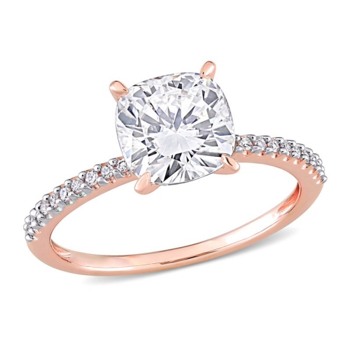 2.00 Carat (ctw) Lab-Created Cushion Moissanite Engagement Ring 14K Rose Gold