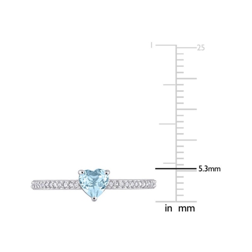 Bague solitaire en or blanc 10K ct avec topaze bleue et diamant 1/2 carat