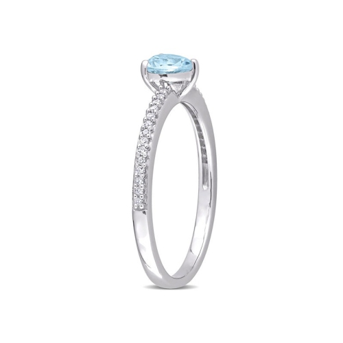Bague solitaire en or blanc 10K ct avec topaze bleue et diamant 1/2 carat