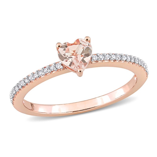 GEM AND HARMONY  1/2 Carat (Ctw) Morganite Heart Promise Ring In 10K Rose Gold With Diamonds In Pink