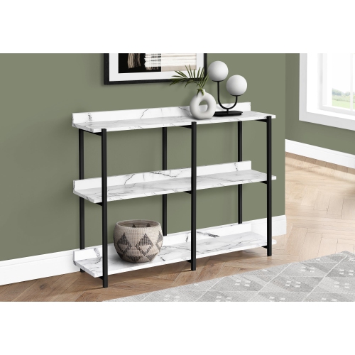MONARCH SPECIALTIES  I 2221 Accent Table 48"l Marble Black Metal Console In White