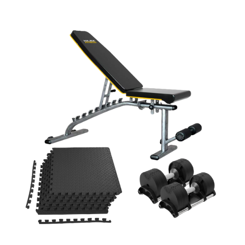 HAJEX Fitness Set - Workout Bench, 2 x 45 LB Dumbbells