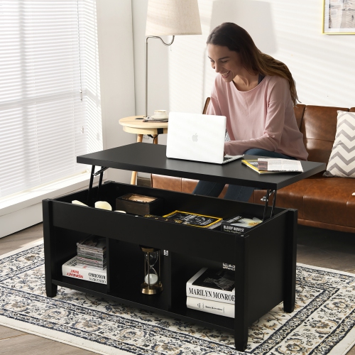 Costway Lift Top Coffee Table w/ Hidden Compartment and Storage Shelves Black