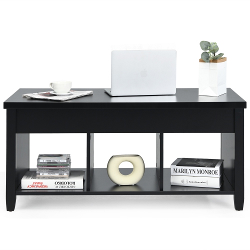 Costway Lift Top Coffee Table w/ Hidden Compartment and Storage Shelves Black