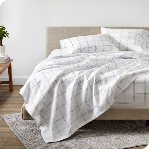BARE HOME  Sheet Set - Premium 1800 Ultra-Soft Microfiber - Double Brushed - Hypoallergenic - Wrinkle Resistant (Modern Plaid – White/graphite